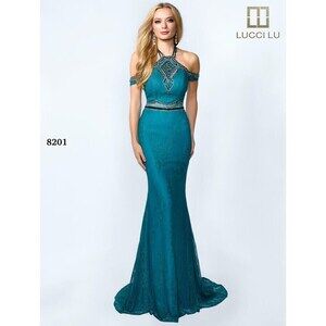 Lucci Lu Lace Cold Shoulder Grad Prom Dress 8201 Teal